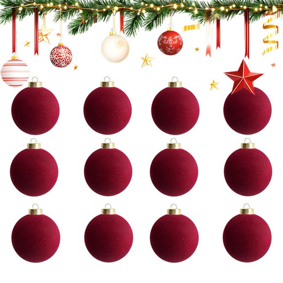 HAVELOR Red Velvet Christmas Ball Ornaments, 3.15 Inch 12-Pack Set, Soft Flocked Decor for Holiday Trees and Wreaths(Red,12pcs)