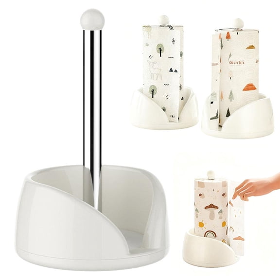 HAVELOR Rotating Tissue Holder, 201 Stainless Steel Pole, One-Hand Tear for Kitchen Countertop(White,1pcs)