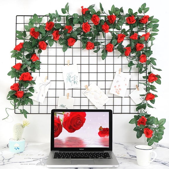 HAVELOR Silk Flower Vine, 9 Large 3.5-Inch Roses on 7.5-Ft Vine, Realistic Home and Wedding Decor, Perfect for Arches, Walls, and Table Centerpieces(G,1pcs)
