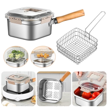 HAVELOR Stainless Steel Square Pan, 7.41x7.41x4.68 in, Even Heat Distribution for Faster Cooking, Versatile Frying and Sautéing Essential(Silvery,1set)
