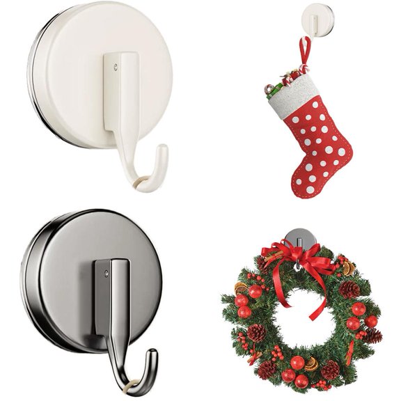 HAVELOR Suction Cup Wreath Hooks, 2.96 x 2.15 in, Strong No-Drill Attachment for Doors, Hang Holiday Decorations on Smooth Surfaces(Gray,2pcs)