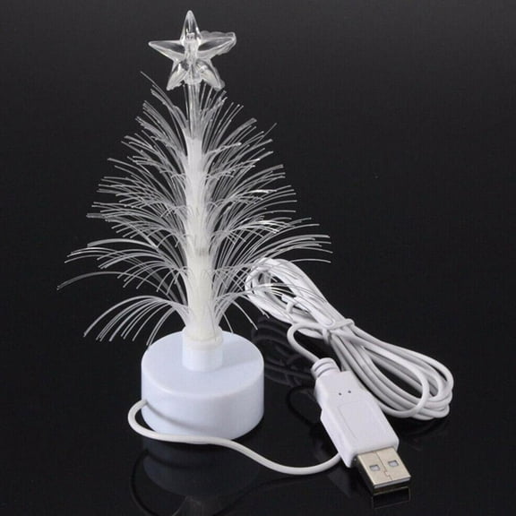 HAVELOR USB-Powered Fiber Optic Christmas Tree, 4.92 Inch Desk Decor with Color-Changing Lights, Festive Miniature Tree for Office or Dorm Room(USB,1pcs)
