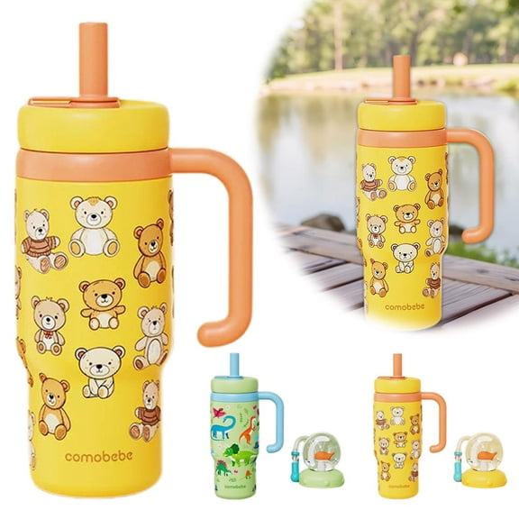 HAVELOR Whale Fountain Insulated Cup, 12-Hour Cold & 8-Hour Hot Drink Retention, Fun Interactive Design for Kids & Parties(Yellow 3D,1set)