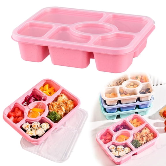 HAVELOR Wheat Straw Lunch Box with Partition, 9.36x6.83x2.15 in, Eco-Friendly Food Storage Container, Ideal for Office Lunches and School Snacks(C,1pcs)