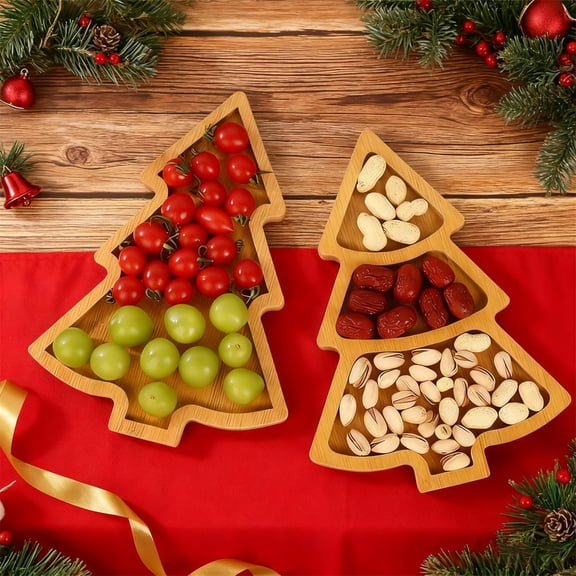 HAVELOR Wooden Dinner Plate, 10.8 inch Tray, Hand-Polished Natural Wood, Elegant Serving Dish for Holiday Parties and Kitchen Decor(A+B,1set)