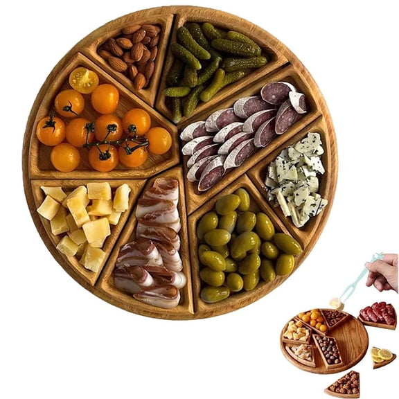 HAVELOR Wooden Serving Tray with 8 Removable Compartments, 9.75x9.75x1.17 in, Flexible Food Storage for Organized Meals, Perfect for Family Gatherings and Picnics(A,One size)