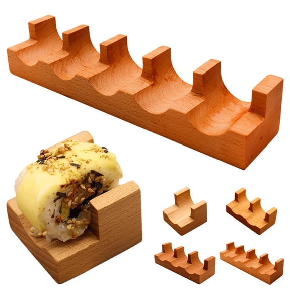 HAVELOR Wooden Sushi Taco Holder Tray, 5-Slot Design for Secure Serving, Ideal for Party Appetizers and Snacks(three-compartment,1pcs)