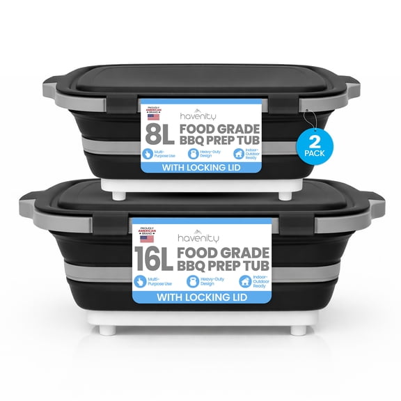 Havenity BBQ Prep Tub 2 Pack (8L+16L) - Collapsible Camping Cutting Board with lid, Meal Prep for Grilling & Outdoor Cooking