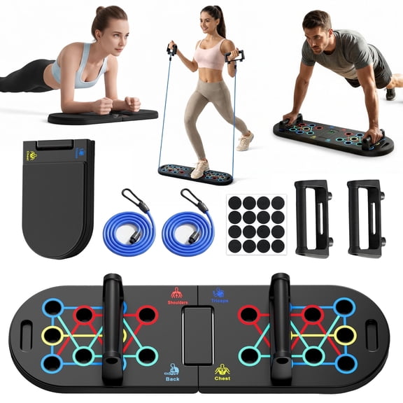 Havenity Plank & Push Up Board 22-in-1 Foldable Home Gym with Forearm Plank Pad, Resistance Bands, Color-Coded Push Up System for Men & Women