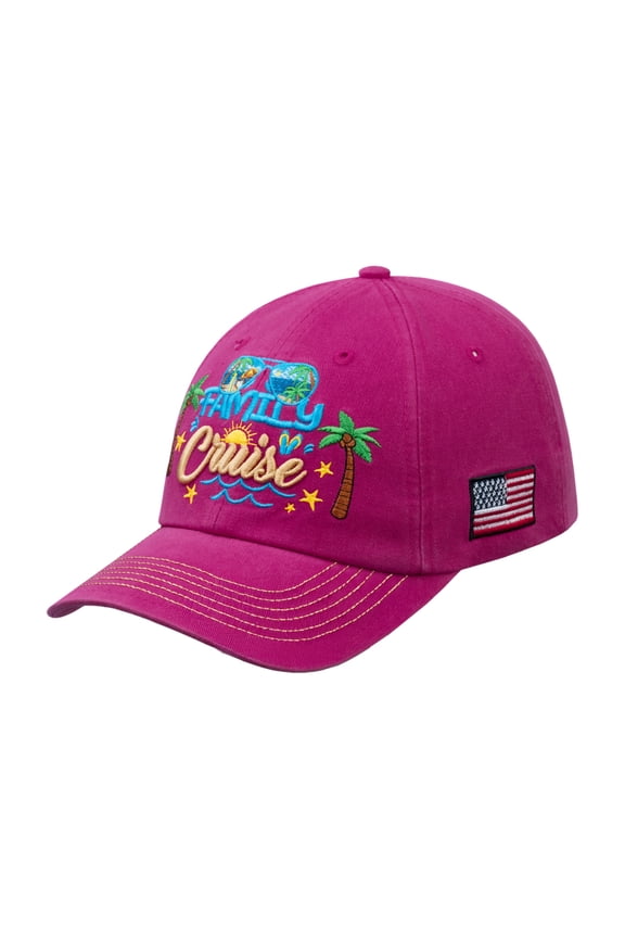Unisex Embroidered Family Cruise, Traveling, 6-Panel Baseball Cap, Pink, Classic, Adjustable Fit