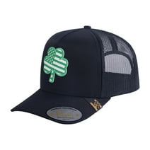 HAVINA PRO CAPS - Embroidered St. Patrick'S Day Four Leaf Shamrock - 5 Panel Trucker Hat - Black/Black