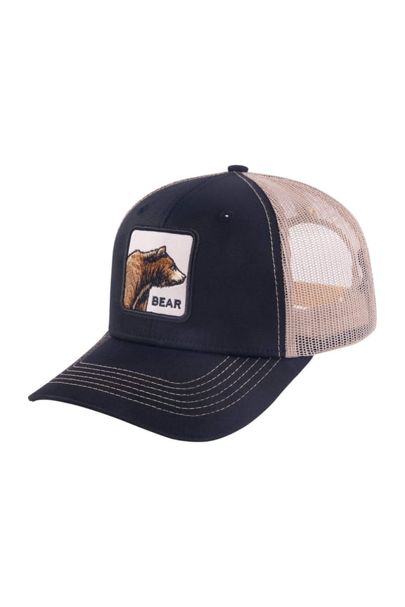 Unisex Embroidered The Bear, 6-Panel Trucker Hat, Black/Khaki, Adjustable Fit