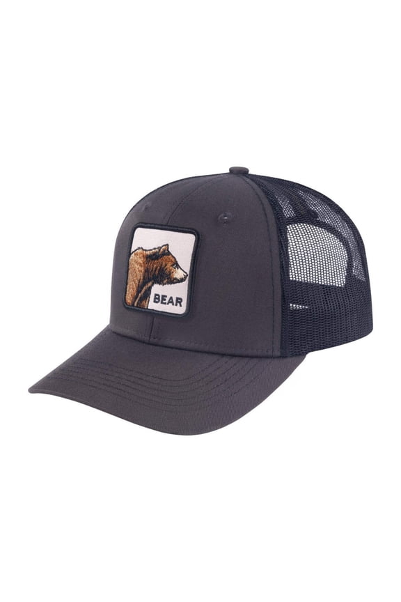 Unisex Embroidered The Bear, 6-Panel Trucker Hat, Dark Grey/Black, Adjustable Fit