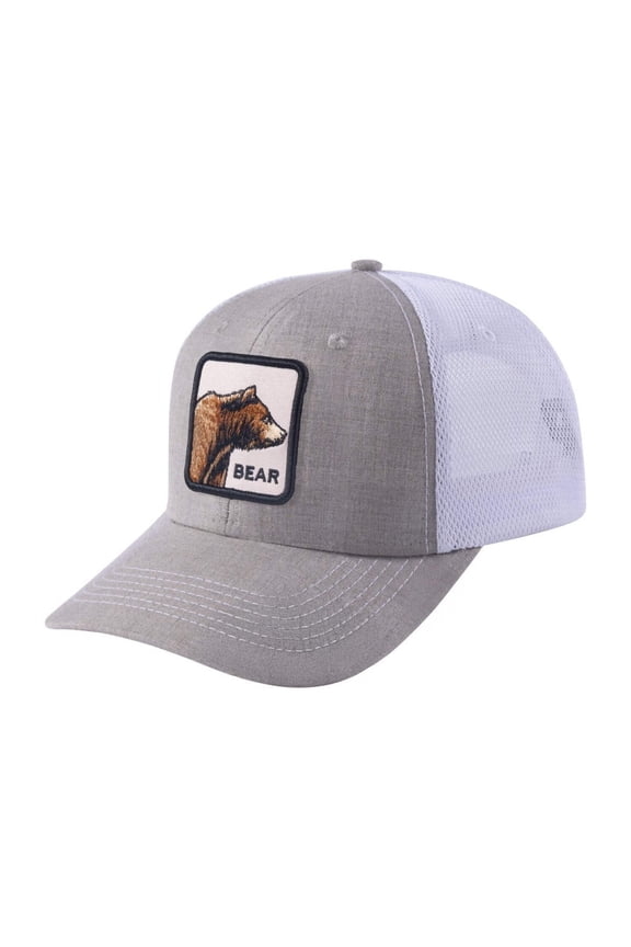 Unisex Embroidered The Bear, 6-Panel Trucker Hat, Khaki/White, Adjustable Fit