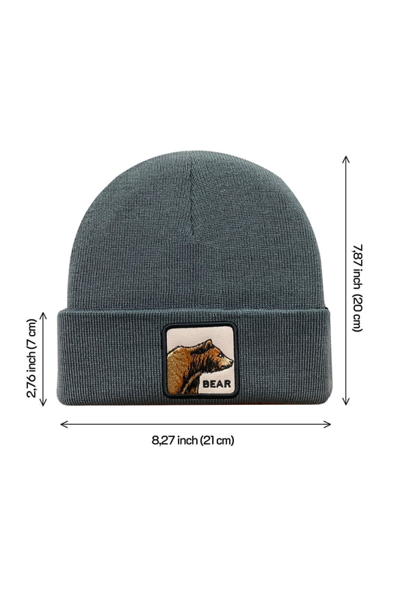 Unisex Embroidered The Bear, Knitted Soft Warm Unisex Beanie, Dark Grey, Adjustable Fit