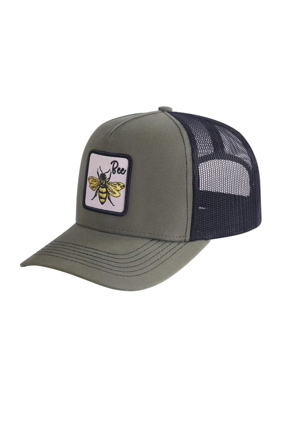 Unisex Embroidered The Bee, 5-Panel Trucker Hat, Olive Green/Black, Adjustable Fit