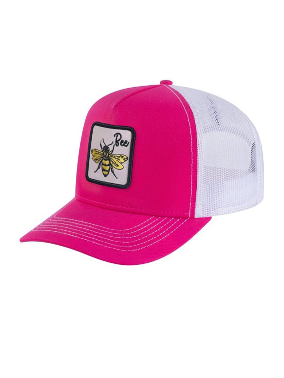 Unisex Embroidered The Bee, 5-Panel Trucker Hat, Pink/White, Adjustable Fit