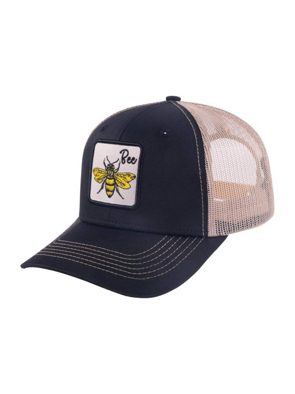 Unisex Embroidered The Bee, 6-Panel Trucker Hat, Black/Khaki, Adjustable Fit