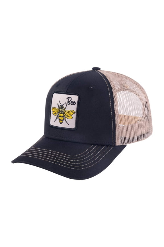 Unisex Embroidered The Bee, 6-Panel Trucker Hat, Black/Khaki, Adjustable Fit