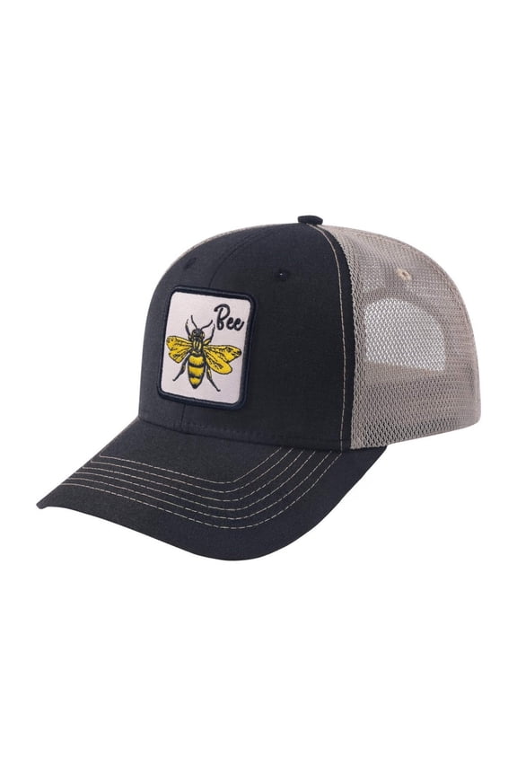 Unisex Embroidered The Bee, 6-Panel Trucker Hat, Black/Khaki, Adjustable Fit
