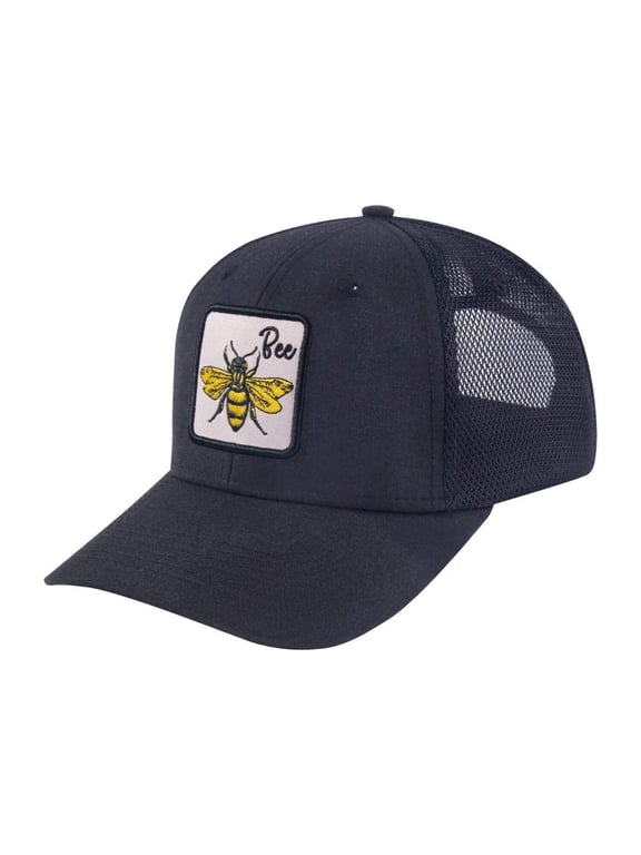 Unisex Embroidered The Bee, 6-Panel Trucker Hat, Dark Grey/Black, Adjustable Fit