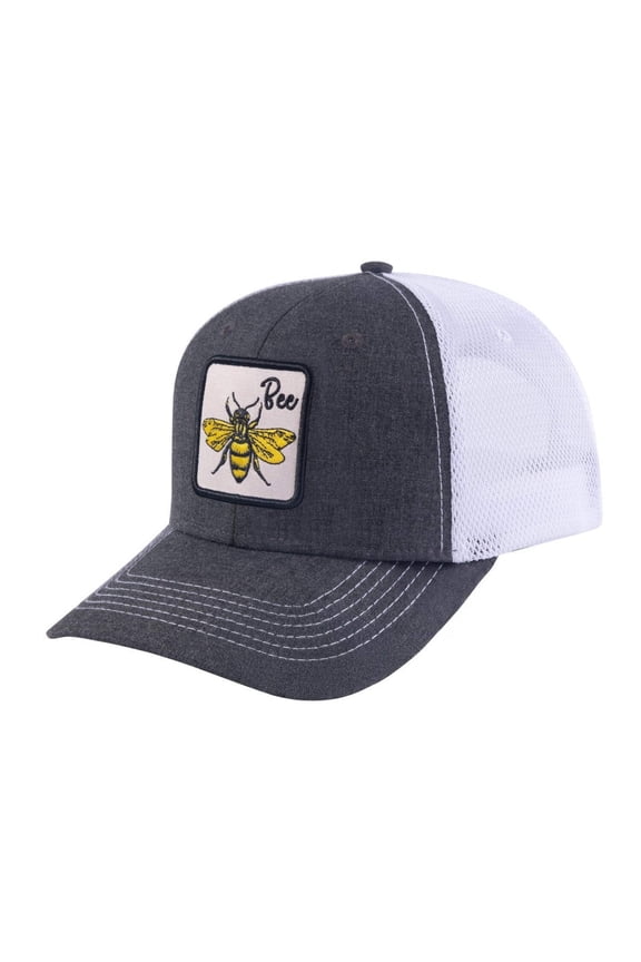 Unisex Embroidered The Bee, 6-Panel Trucker Hat, Dark Grey/White, Adjustable Fit