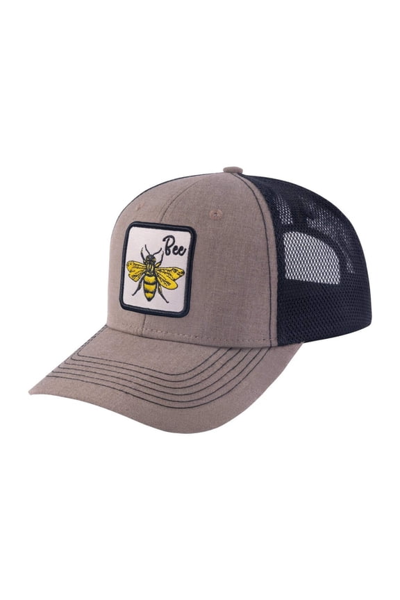 Unisex Embroidered The Bee, 6-Panel Trucker Hat, Light Brown/Black, Adjustable Fit