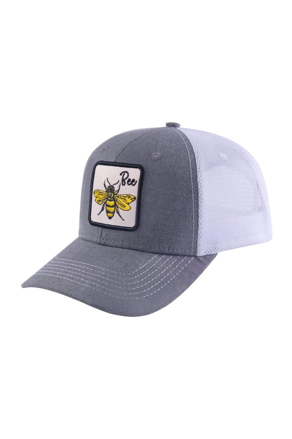 Unisex Embroidered The Bee, 6-Panel Trucker Hat, Light Grey/White, Adjustable Fit