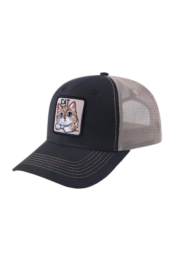 Unisex Embroidered The Cat, 6-Panel Trucker Hat, Black/Khaki, Adjustable Fit
