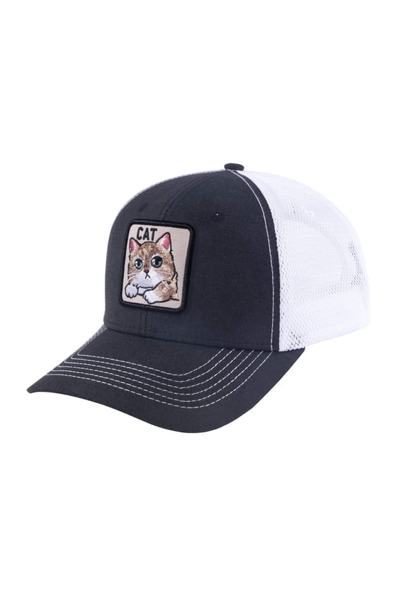 Unisex Embroidered The Cat, 6-Panel Trucker Hat, Black/White, Adjustable Fit