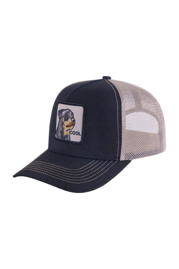 Unisex Embroidered The Cool Dog, 5-Panel Trucker Hat, Black/Khaki, Adjustable Fit