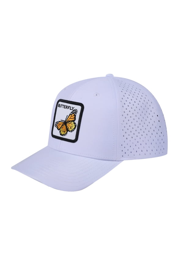 Unisex Embroidered The Butterfly, 6-Panel Microfiber Laser hole Trucker Hat, White/White, Adjustable Fit
