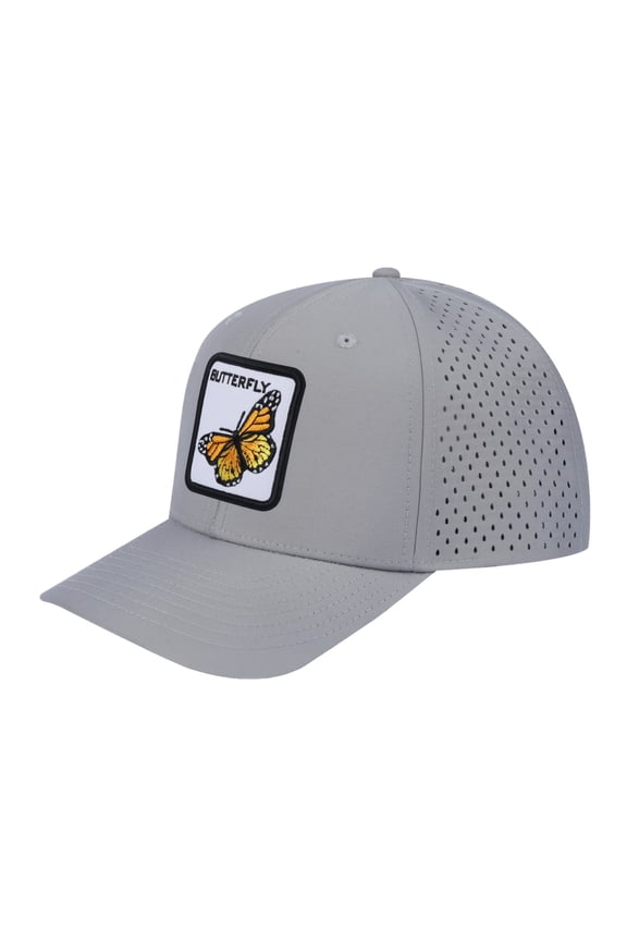 Unisex Embroidered The Butterfly, 6-Panel Microfiber Laser hole Trucker Hat, Light Grey/Light Grey, Adjustable Fit