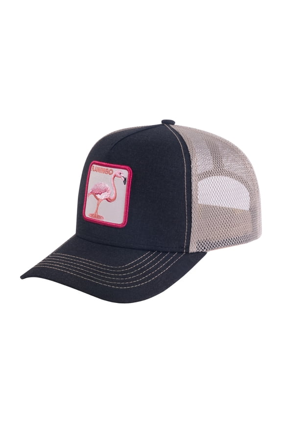 Unisex Embroidered The Flamingo, 5-Panel Trucker Hat, Black, Black-K11237, Adjustable Fit