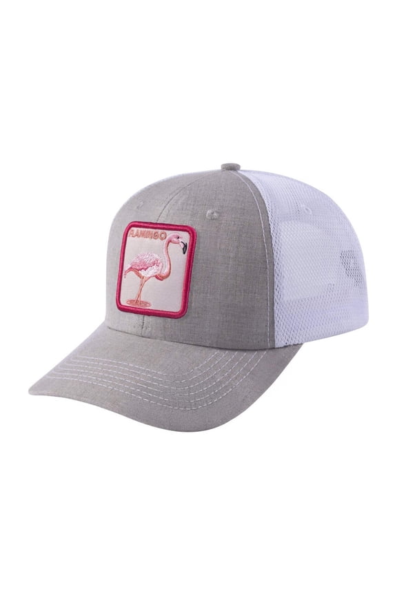 Unisex Embroidered The Flamingo, 6-Panel Trucker Hat, Khaki/White, Adjustable Fit