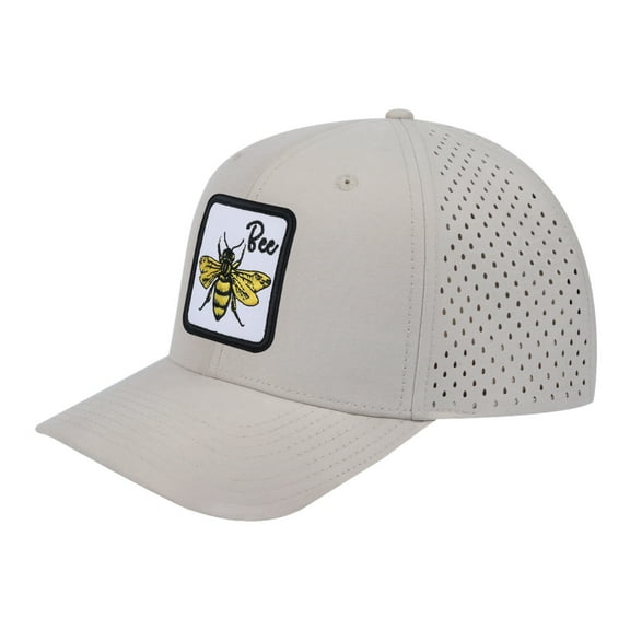 Unisex Embroidered The Bee, 6-Panel Microfiber Laser hole Trucker Hat, Beige/Beige, Adjustable Fit