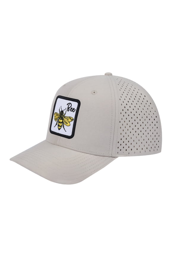 Unisex Embroidered The Bee, 6-Panel Microfiber Laser hole Trucker Hat, Beige/Beige, Adjustable Fit