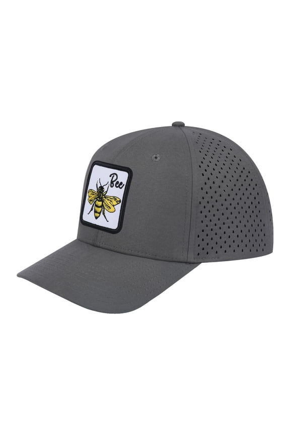 Unisex Embroidered The Bee, 6-Panel Microfiber Laser hole Trucker Hat, Grey/Grey, Adjustable Fit