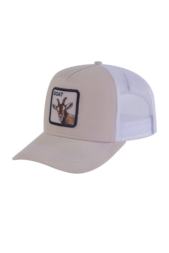 Unisex Embroidered The Goat, 5-Panel Trucker Hat, Beige, Beige 1204-W, Adjustable Fit