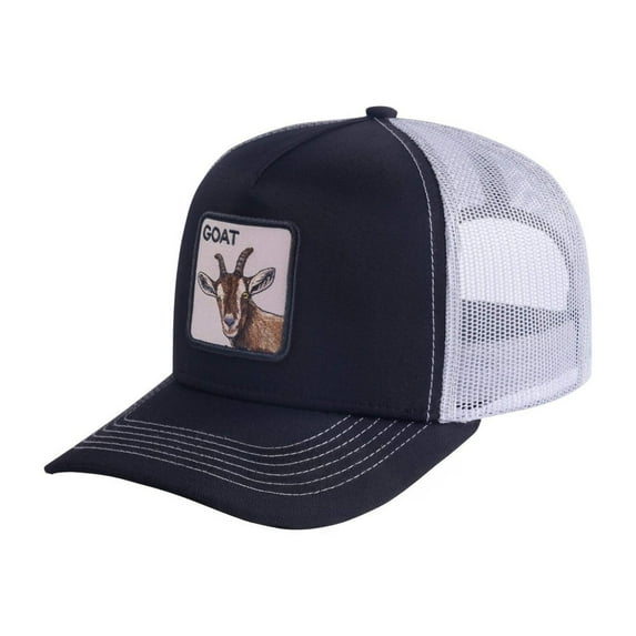 Unisex Embroidered The Goat, 5-Panel Trucker Hat, Black/White, Adjustable Fit