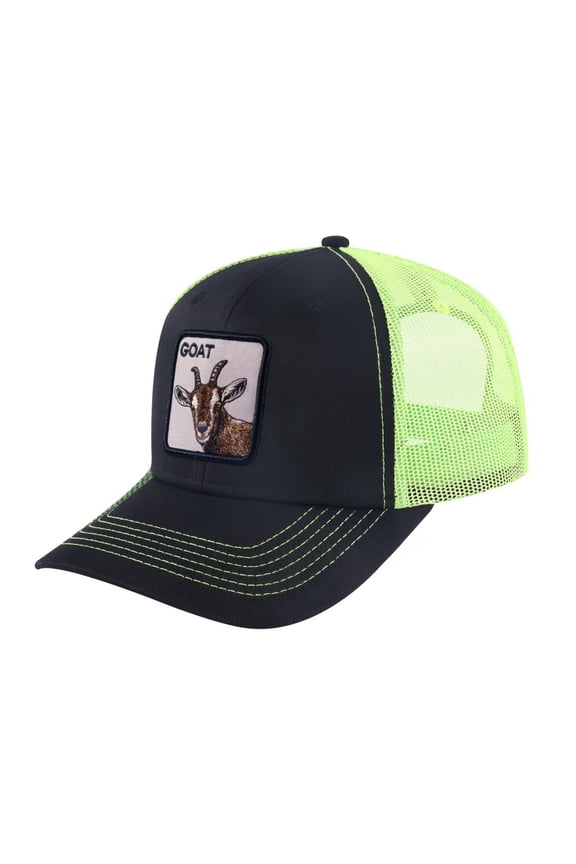 Unisex Embroidered The Goat, 6-Panel Trucker Hat, Black/Green, Adjustable Fit