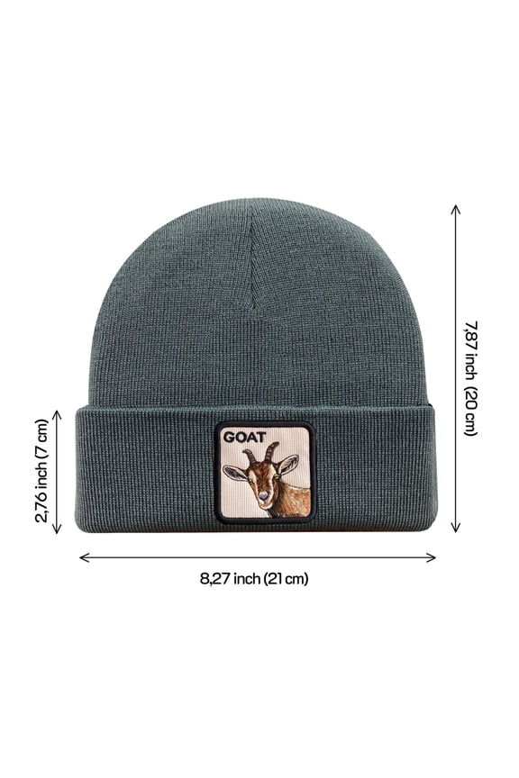 Unisex Embroidered The Goat, Knitted Soft Warm Unisex Beanie, Dark Grey, Adjustable Fit