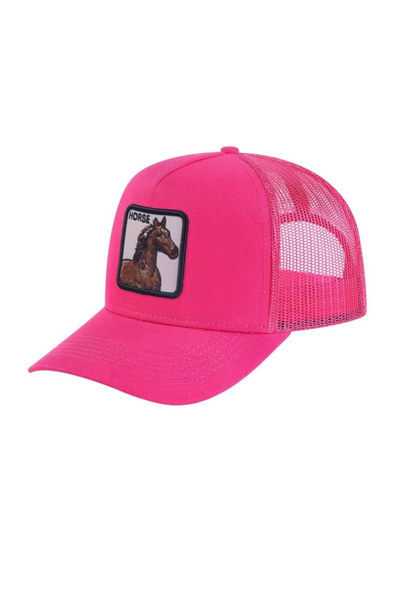 Unisex Embroidered The Horse, 5-Panel Trucker Hat, Pink/Pink, Adjustable Fit