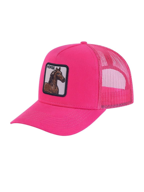 Unisex Embroidered The Horse, 5-Panel Trucker Hat, Pink/Pink, Adjustable Fit