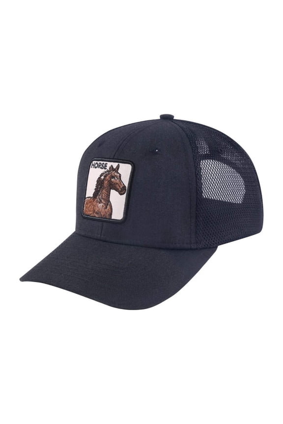 Unisex Embroidered The Horse, 6-Panel Trucker Hat, Black/Black, Adjustable Fit