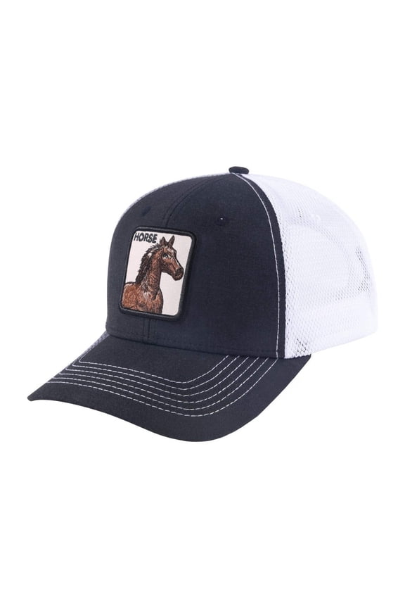 Unisex Embroidered The Horse, 6-Panel Trucker Hat, Black/White, Adjustable Fit