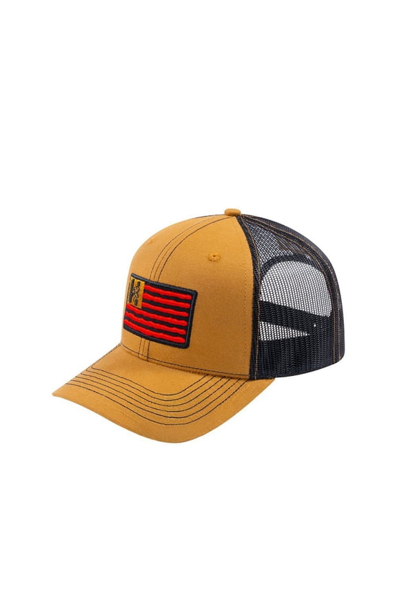 Unisex Embroidered The Us Flag, 6-Panel Trucker Hat, Light Brown/Black, Classic, Adjustable Fit
