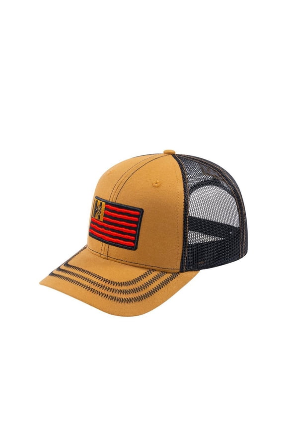 Unisex Embroidered The Us Flag, 6-Panel Trucker Hat, Light Brown/Black, Zig Zag, Adjustable Fit
