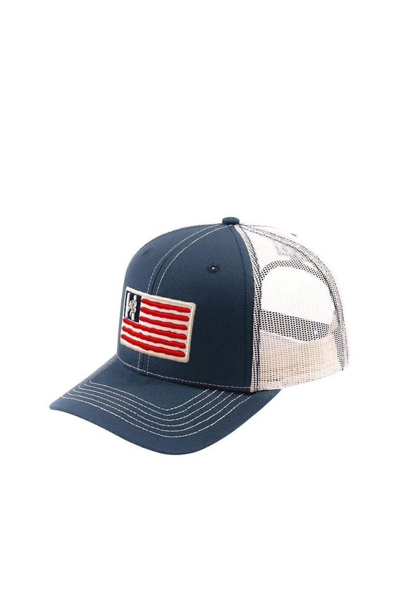 Unisex Embroidered The Us Flag, 6-Panel Trucker Hat, Navy/Beige, Classic, Adjustable Fit