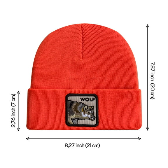 Unisex Embroidered The Wolf, Knitted Soft Warm Unisex Beanie, Orange, Adjustable Fit